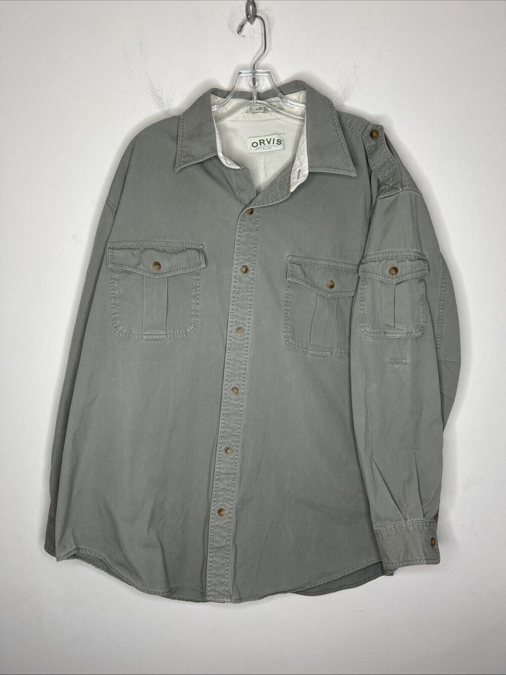 Orvis Men’s XXL Long Sleeve Shirt Olive Green Thick 100% Cotton